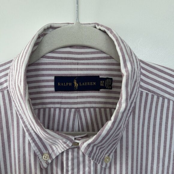 Ralph Lauren Oxford Button Up Shirt Mens Sz XLT Purple White Stripe Flesh Pony - Picture 3 of 12